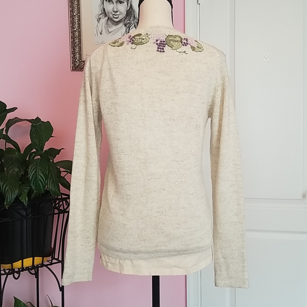Orvis Cardigan XS 0 Floral Embroidered Oat Cotton Button Front Sweater Gorpcore - Picture 4 of 10